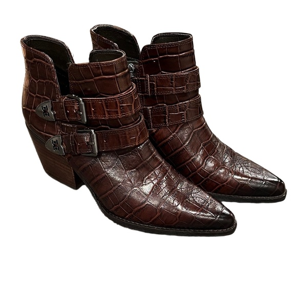 Sam Edelman Dark Brown Crocodile Western Windsor Boots Size 8 - Picture 1 of 10